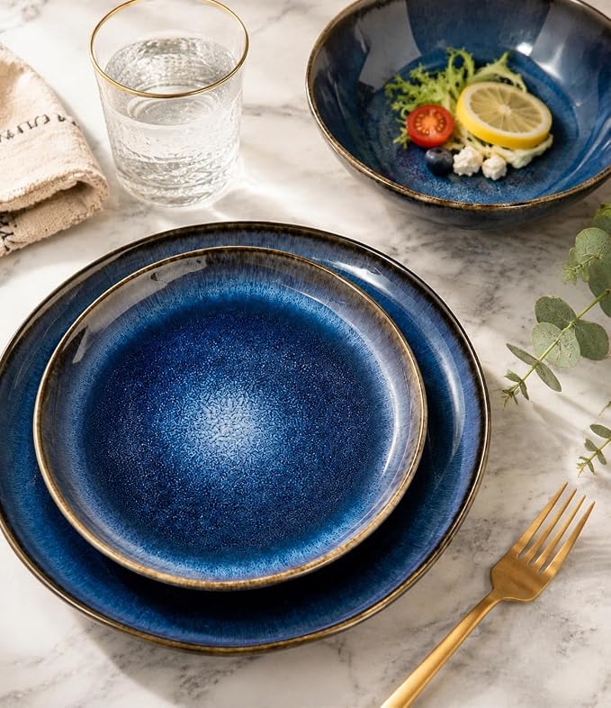 AmorArc Ceramic Dinnerware Sets for 4, 12Pcs Plates and Bowls Sets Dishes | Stoneware Handmade Reactive Glaze Dinner Set, Highly Scratch Resistant | Dishwasher & Microwave Safe Dishware