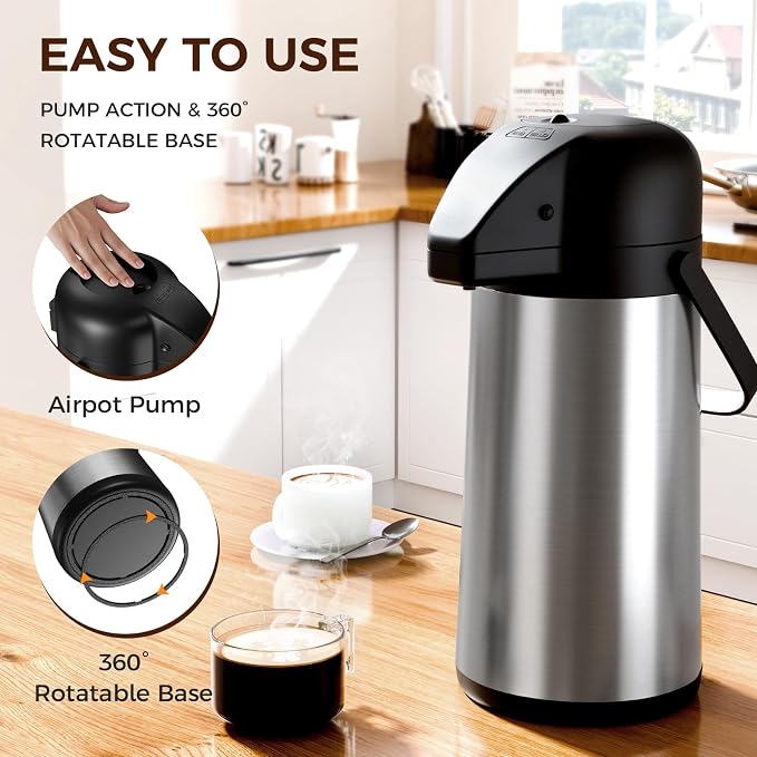 Coffee Carafe for Keeping Hot, 85OZ Airpot Coffee Dispenser with Pump | Large Thermal Coffee Urn for Hot Drinks Tea Liquid, 304 Insulated Stainless Steel Hot Water Beverage Dispenser for Parties