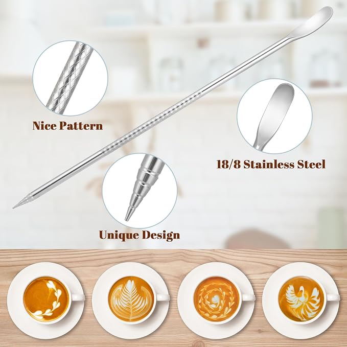 Amrules Milk Frothing Pitcher 20oz Frother Cup Barista Tools, White | 18/8 Stainless Steel, 20oz Capacity with Clear Scale, with Decorating Pen, Ergonomic Handle, for Cappuccino, Latte & Espresso