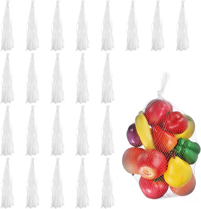 uxcell 150pcs Egg Hatching Bags, 24 Inch Mesh Nylon Netting Reusable Produce Mesh Bags Strong Stretchable Plastic Seafood Boil Bags for Fruits Vegetables Storage, White