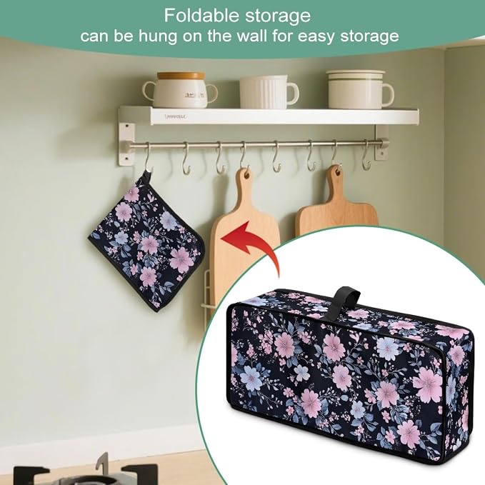 ZDCUSTOM Pink Blue Floral Toaster Dust Cover with Hanging Loop 2 Slice Long Slot Toaster Kitchen Small Appliance Bread Maker Machine Cover