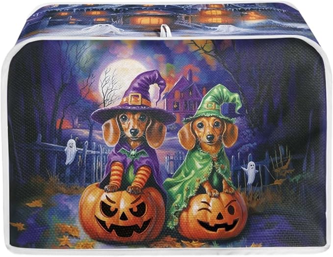 Dachshund Pumpkin Toaster Cover 2 Slice for Halloween Decor Toaster Dust Cover Kitchen Purple Toasters Dust and Fingerprint Protection, M, Purple