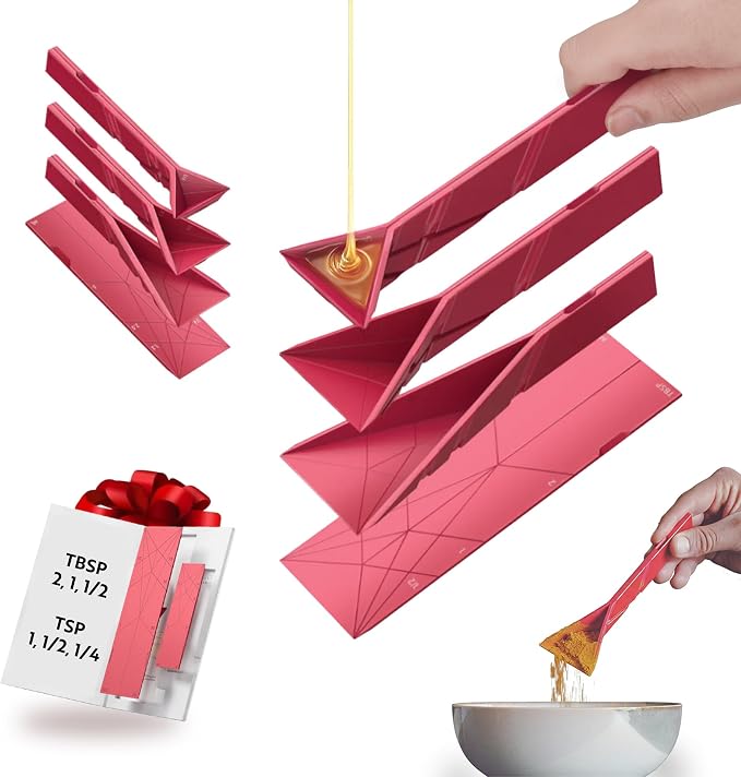 Original Flat 3-in-1 Folding Measuring Spoons | 2 Spoons fold into 6 Sizes | Magnetic | DuraBend Tech lasts 100k+ folds | LeakProof for Wet & Dry | Gift Packaging | Baking/Cooking (Maroon)