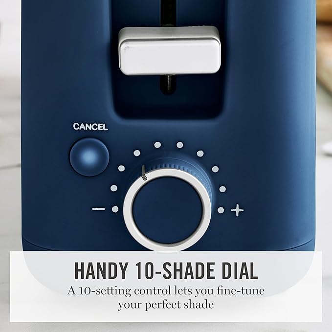 Martha Stewart 2 Slice Long Slot Toaster, Extra Wide, Indigo Blue | 10 Shade Settings, 10” Wide Slot, Sourdough, Bagels, Artisan Bread & Waffles, Smart Centering, Removable Crumb Tray