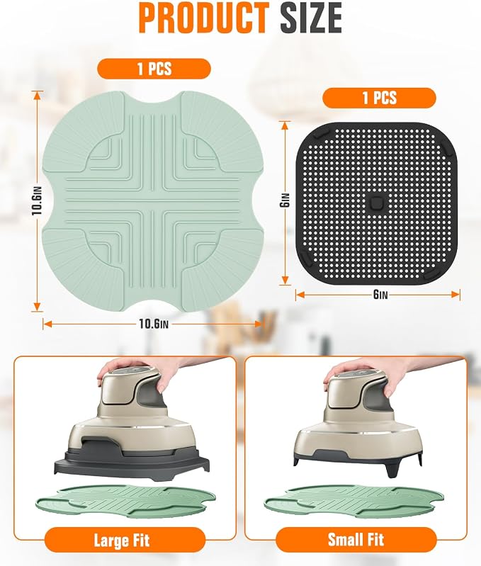 2 PCS Silicone Trivet & Splatter Shield for Ninja Crispi (Green&Black) | Heat Resistant & Non-Slip Silicone,Blocks Oil Splashes,Guards Countertops,Reusable,Easy To Clean,Dishwasher Safe
