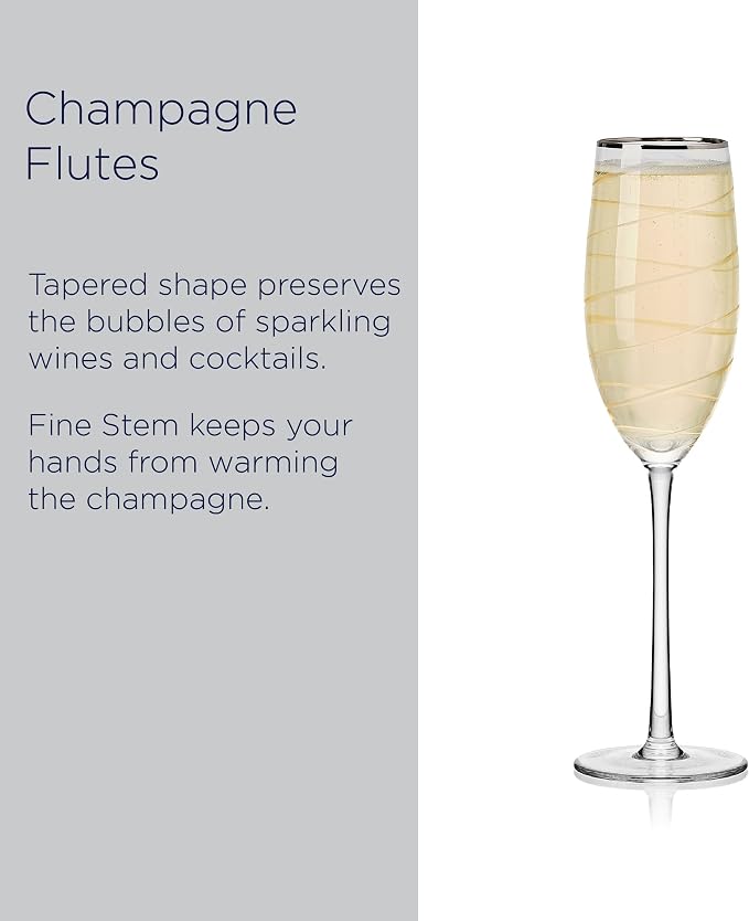 Mikasa Cheers Set of 4 Platinum Rim Champagne Flutes, 8 Ounce