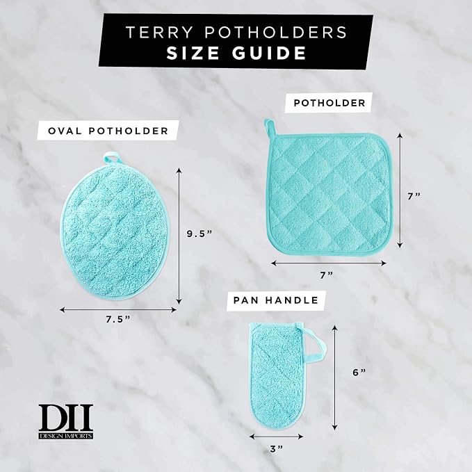 DII Basic Terry Collection Quilted 100% Cotton, Oval Potholder, Gray, 2 Piece