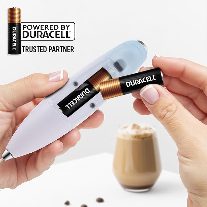 Zulay Kitchen Powerful Milk Frother Wand With Duracell Batteries - Ultra Fast Handheld Drink Mixer - Electric Whisk Foam Maker for Coffee, Lattes, Cappuccino & Matcha - Triple Whisk - Pale Cloud