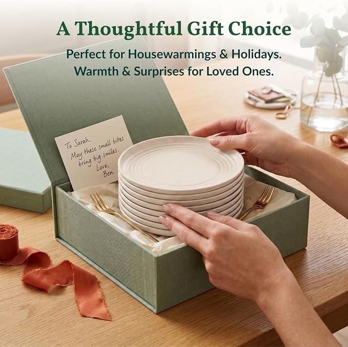Small Plates | 5.7 Inch Lightweight & Unbreakable Wheat Straw Plates | Mini Dessert Plate Set, Microwave & Dishwasher Safe Set of 8 -Beige