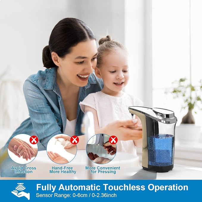 Automatic Soap Dispenser, 17oz Touchless Liquid Dish Soap Dispenser Kitchen | 17OZ Large Capacity, Infrared Sensor, 5 Adjustable Soap Levels, Hand Dispenser for Bathroom Kitchen Sink, Battery Operated