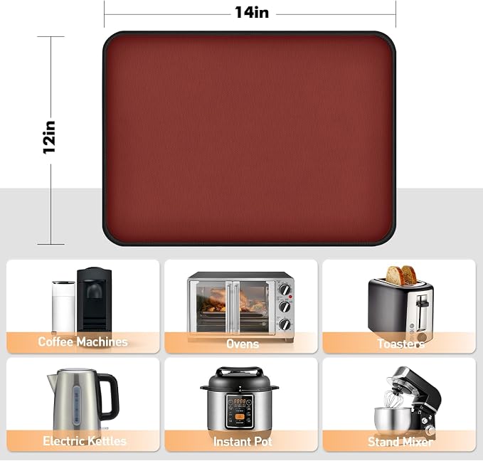 Non-slip Air Fryer Mats for Countertop, 2mm Thick, 14x12 in, Red | 1022°F Fireproof mat, heat resistant mats for countertop, non-slip silicone bottom, air fryer accessories for ninja, cosori