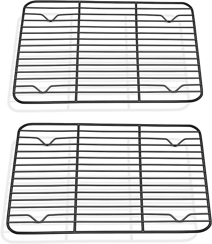 P&P CHEF 9.7" x 7.3" Cooling Baking Wire Racks Pack of 2, Black | Stainless Steel Cooling Racks for Cooking Baking Roasting Grilling Drying, Dense Wires & Smooth Edge, Easy Clean & Rust Proof