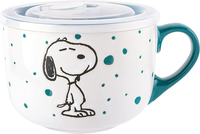 Peanuts Freckled Joy Soup Bowls 23 oz Stoneware with Clear Lids 4 Pack Assorted Colors Kitchen Food Storage