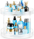 360° Clear Rotating Storage Tray, 2 Tier Lazy Susan Bathroom Countertop Organizer, Cosmetics and Perfume Organizer, Spinning Storage Tray Vanity Organizer Shelf for Bathroom Cabinet, Kitchen(Medium)