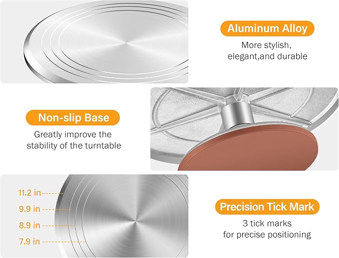 Kootek 22 Aluminum Cake Stand Turntable Set for Decorating Baking Kit, 12" | Beginner-friendly, Baking Supplies Tools with Cake Stand Turntable for Decorating and Display, 3 Icing Scrapers, Cake Leveler