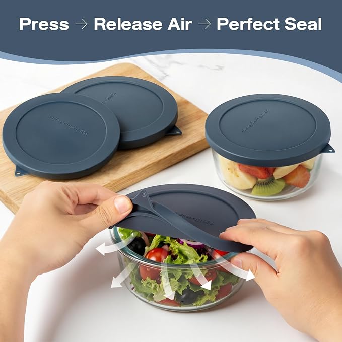 Silicone Lids Replacement for Snapware 7201R 4 Cup Round Glass Storage Containers (Containers Not Included) (Navy Blue - 4 Pack)