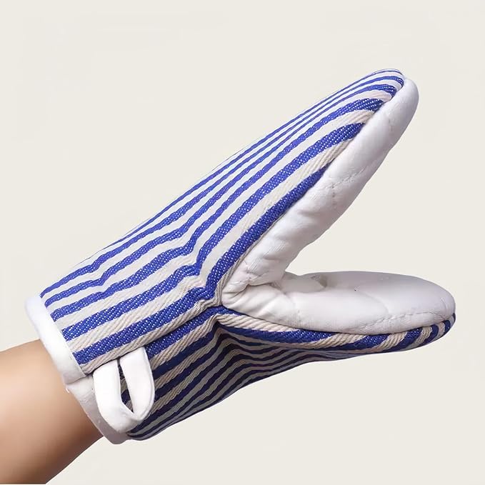 1 Pair Mini Oven Mitts,High Heat Resistant Oven Gloves,Kitchen Short Oven Mit with Hanging Loop for BBQ, Baking, Cooking and Grilling, (Blue)