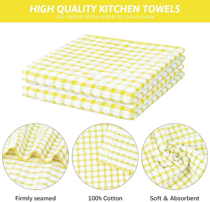 Nialnant 8 Pcs Kitchen Dish Rags,100% Cotton Kitchen Towels | Soft Absorbent Quick Drying Dish Cloths for Washing Dishes,Cleaning rags - 11 x 11In Yellow