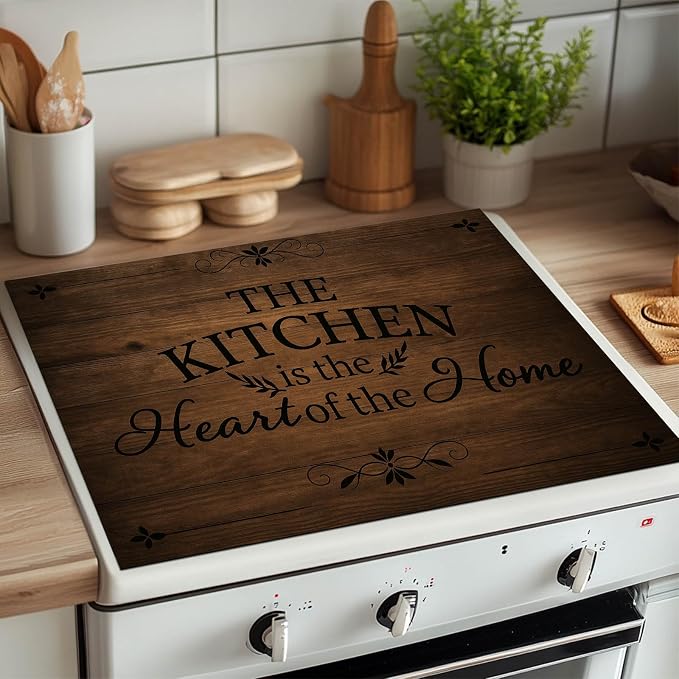 HOMETITUTE Stove Top Cover 28x20 Diatomite Rustic Wood Grain Heat Resistant