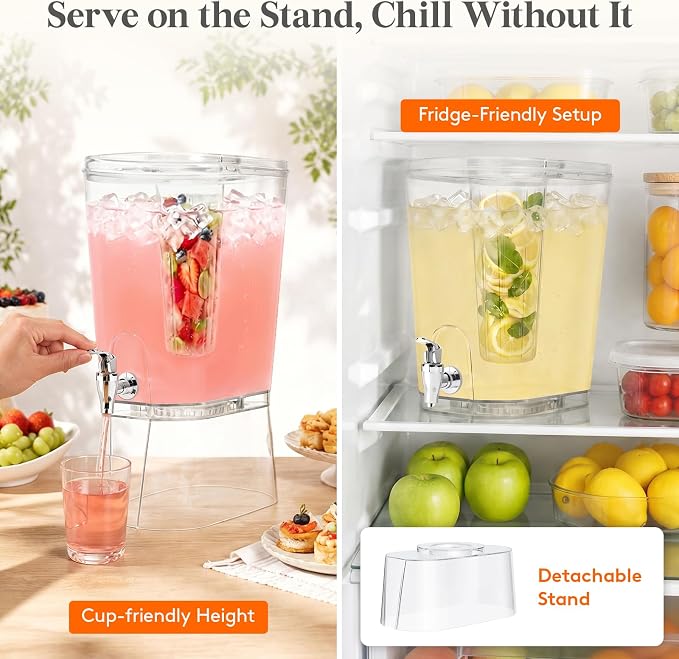 Lifewit 2 Gal Drink Dispenser with Fruit Infuser & Leak-Proof Spigot, 2 Pcs | BPA-free Plastic Beverage Container with Stand, Large Capacity for Lemonade Stand & Mimosa bar, Pitcher for Juice, Tea, Soda