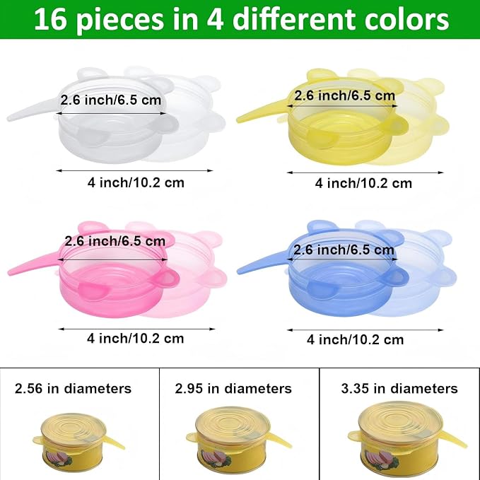 Patelai 16 Pack Silicone Jar Covers Same Size Silicone Jar Cap Stretch Lids Thicker Reusable Container Cover, Expandable Food Storage Covers Dishwasher and Freezer Safe 2.6-3.3 Inch(Multicolor)