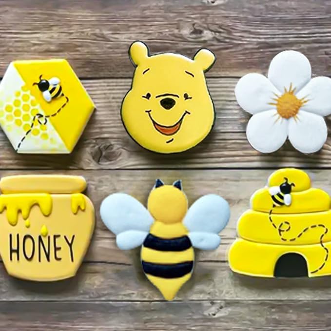 Bee Cookie Cutters Set, 6PCS Stainless Steel Honey Bear Molds | Beehive & Honey Jar Cookie Cutters Ideal for Cartoon Bear Party Baking Muffins Sandwiches Cake Fondant Birthday Decoration