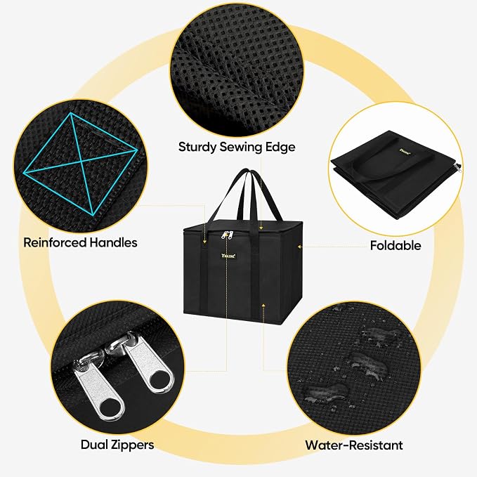 BALEINE 1PK Insulated Reusable Grocery Bag, Heavy Duty Shopping Tote | Foam & Foil Insulation, 9" Long Handles, Reinforced Bottom Keeps Upright, Fold Flat Storage, Water-Resistant Shopping Bag