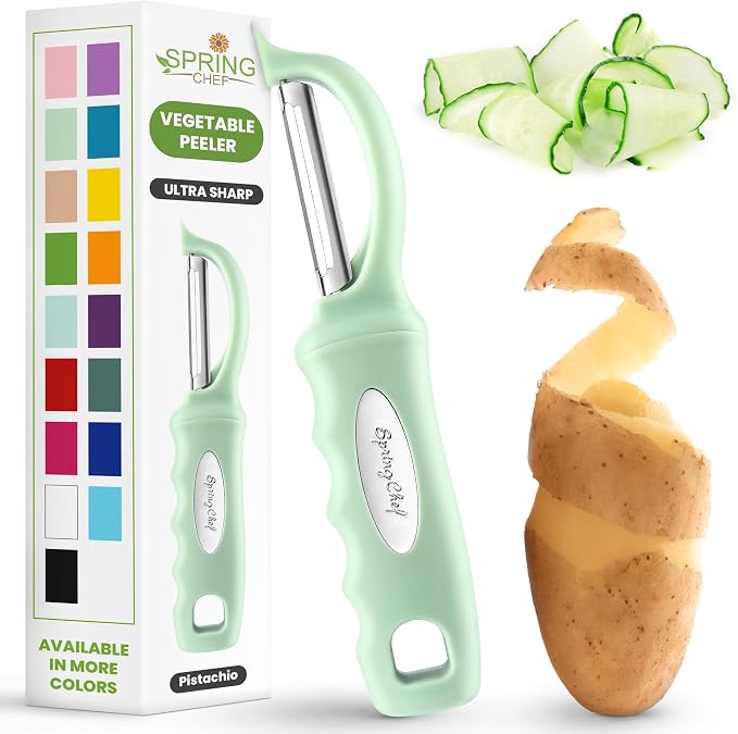 Spring Chef Swivel Vegetable Peeler with Ergonomic Handle, Pistachio | Premium Potato Peeler w/ Ultra Sharp Stainless Steel Blades, Multifunctional Veggie Peeler for Apple, Carrot, Cucumber, Fruit