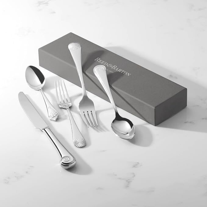 Reed & Barton Seashell 5Pc Flatware Place Setting, 5 Piece, Silver | silver, dishwasher safe | includes knives, forks, and spoons | heavy duty, cutlery set for kitchen and dining, utensil set