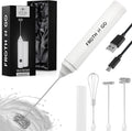 Zulay Froth N Go Milk Frother – Rechargeable 3-in-1 Handheld Frother Wand with Travel Case & USB-C Charger – Single, Double & Egg Whisk for Latte, Cappuccino, Matcha, Protein Shakes - Diamond White