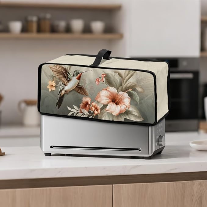 ZDCUSTOM 2 Slice Slim Toaster Cover Keep Kitchen Small Appliance Clean Dustproof Waterproof Long Slot Bread Maker Machine Dust Cover Vintage Flower Hummingbird