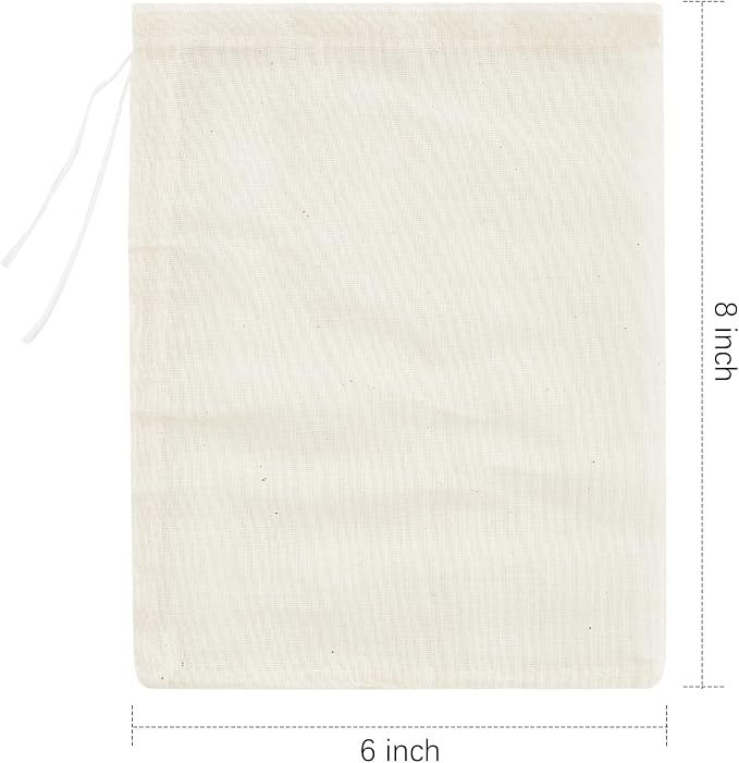 TUZAZO 24 Pcs Muslin Bags with Drawstring 6 x 8 inch, Reusable Spice Bags for Cooking Soup, Natural Cotton Unbleached Cheesecloth Bag for Straining, Bone Broth Brew Herb Sachet Bag Empty