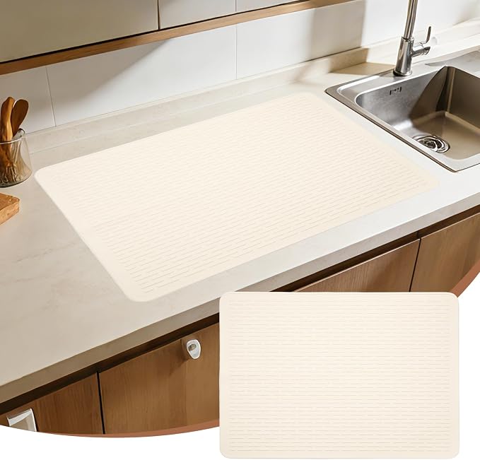 PATIKIL 28 x 20 Inch Stove Top Cover for Electric Stove, 1Pcs Silicone Stripe Mat for Glass Top Cover Non-Slip Glass Cooktop Protector for Kitchen Oven Dish Drying Mat, White