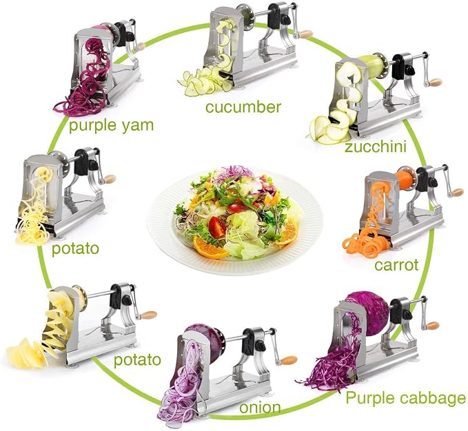 6-Blade Vegetable Spiralizer Spiral Slicer Veggie Pasta Spaghetti Maker for Healthy Low Carb/Paleo/Gluten - 304 Food Stainless Steel Body