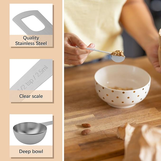 5PCS 1/2tsp(1/6tbsp, 2.5ml) Measuring Spoon, Stainless Steel Teaspoon | High Precision, Food-Grade, ‌Rust-Free, Dishwasher-Safe, Easy-Read Markings, Multi-Purpose, Sturdy & Durable