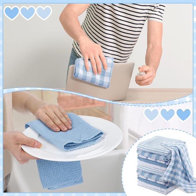 Patelai 12 Kitchen Dish Rags,Blue,13.8'' X 13.8'' | Cotton Dishcloths Washing Dishes, Absorbent Reusable Towels for Scrubbing Countertops Glass, Quick Dry Home Cleaning