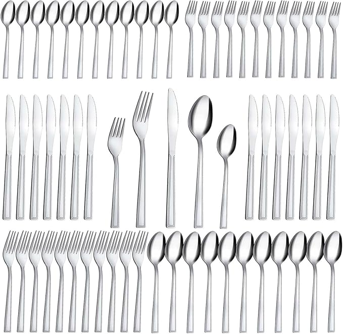 Hunnycook 60-Piece Silverware Set - Stainless Steel Silverware Set for 12, Include Fork Knife Spoon Set, Mirror Polished, Dishwasher Safe, Cutlery Set for Home Kitchen Restaurant