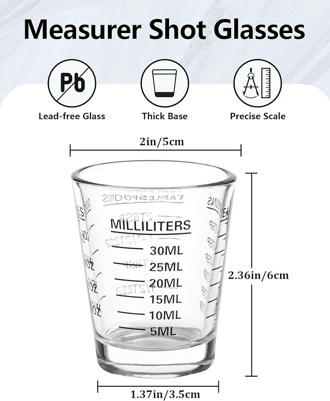 SAIAOKJ Shot Glass Measuring Cup Set, 4 Pack Espresso Shot Glasses (Black) | Glass measuring cups feature 26 markings up to 1 OZ, 2 TBS, 6 TSP, 30 ML for espresso, liquor, medicine and recipes