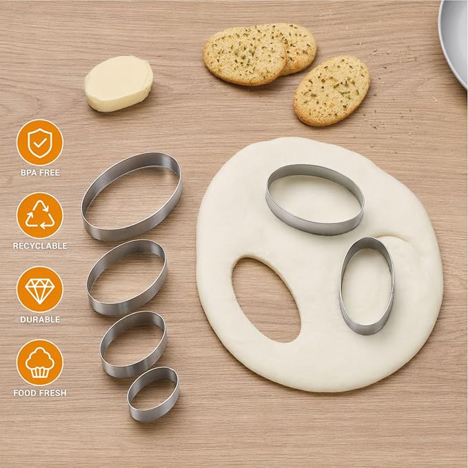 6 PCS Oval Cookie Cutter Set - Cookie Cutters (1.5-4 Inch), Stainless Steel Set for Baking, Cookies, Biscuits & DIY - Durable Oval Plaque Cutters for Holiday & Daily Use