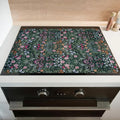 Boho Glass Stove Top Cover for Electric Stoves,Botanical Floral Dark Green Farmhouse Stove Top Cover for Kitchen Decor,Heat Resistant Cooktop Protector Mat,Non-Slip Washable Dish Drying Mat 28"x20"