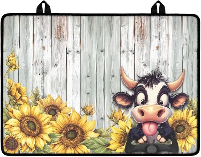 Cow Sunflower Wood Print Stove Top Covers Waterproof Electric Stove Cover Mat 29.18 x 20.99 inch Glass Cooktop Protector Large Coffee Machine Mat for Flat RV Range
