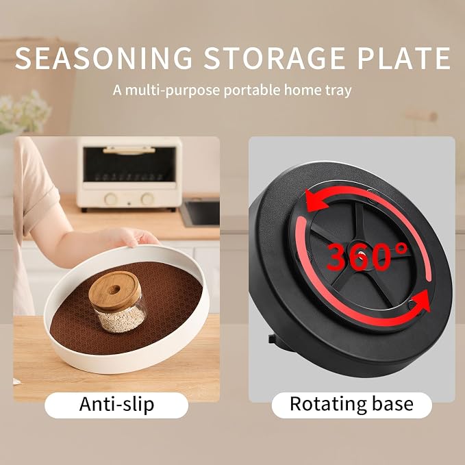Non-Slip Rotating Lazy Susan Turntable, 360-Degree Swivel, Black with Textured Surface (Black, 10 inches)