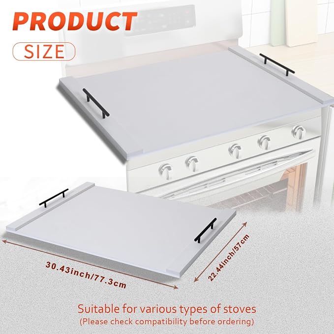 Gas Stove Top Covers/Noodle Board Stove Cover for Electric & Gas Stoves, Gas Stove Cover with Handles (White)