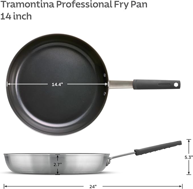 Tramontina Professional 14-Inch Non Stick Extra Large Frying Pan | Heavy-Gauge Aluminum Skillet with Reinforced Nonstick Coating, Gray Handle, Dishwasher and Oven Safe