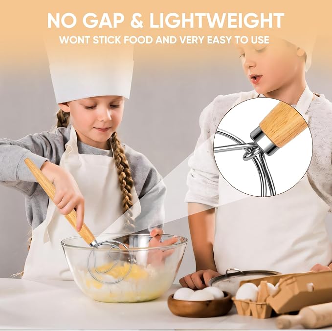 Maxjoy Danish Dough Whisk, Stainless Steel Wooden Bread Tool for Sourdough | Wooden Handle Dutch Dough Hook, Replaces Mixer and Spoon for Sourdough Pastry Pizza, Food Safe, Rust Resistant, Easy Clean