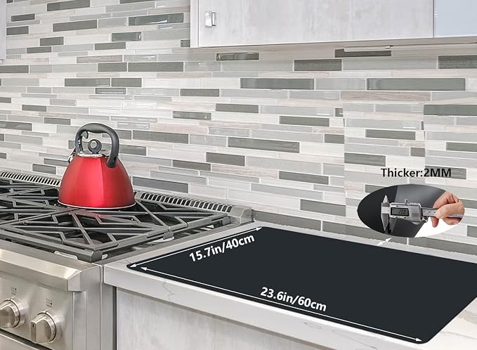 emolife Thick(2MM) Silicone Mats for Kitchen Counter, Black, 23.6"x15.7" | Countertop Protector, Heat Resistant, Non-Slip, Multipurpose Silicone Mat