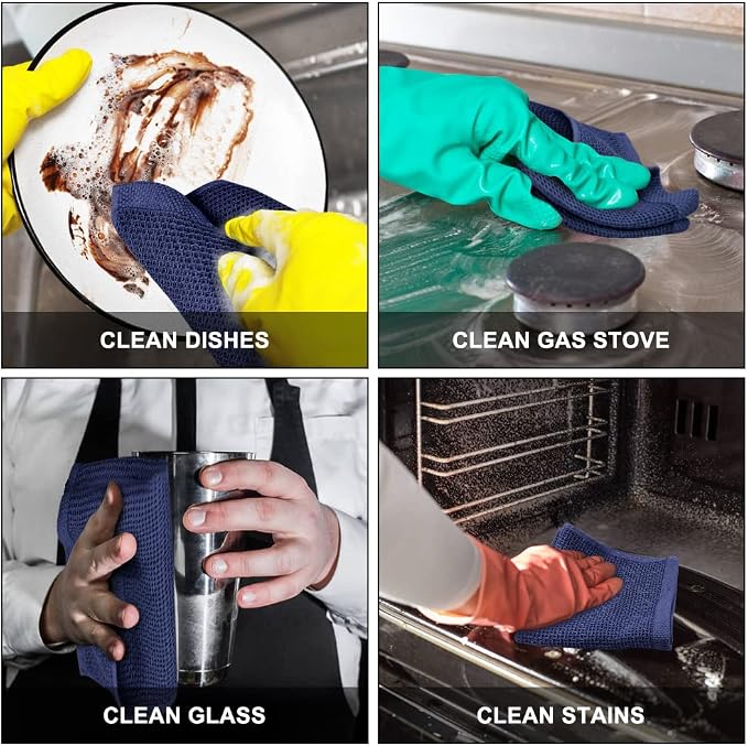 Nialnant 100% Cotton Waffle Weave Dish Cloths,4 Pack Super Absorbent Dish Towels for Washing Dishes,Cleaning Rags-Navy Blue,12x12