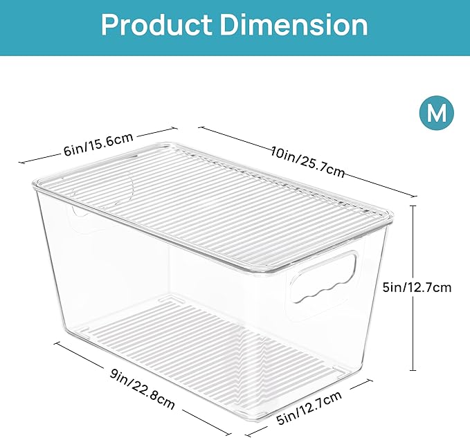 Vtopmart 12 Pack Clear Stackable Storage Bins with Lids, Medium | BPA-free Plastic, Organize Vertically, For Pantry Kitchen Fridge Cabinet Closet Bathroom, Built to Last, Easy to Move