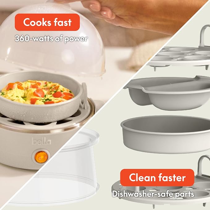 bella 14-Egg Capacity Cooker & Steamer, Double Stack, 360 Watt, Oatmilk