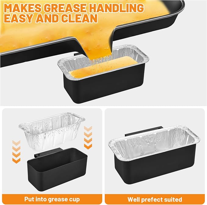 15-Pack Grease Cup Liners + Metal Griddle Grease Catcher Compatible with Blackstone Griddle, Aluminum Foil Drip Pan Grease Catcher Cup Liner for Blackstone Griddle 17, 22, 28, 36 Inch